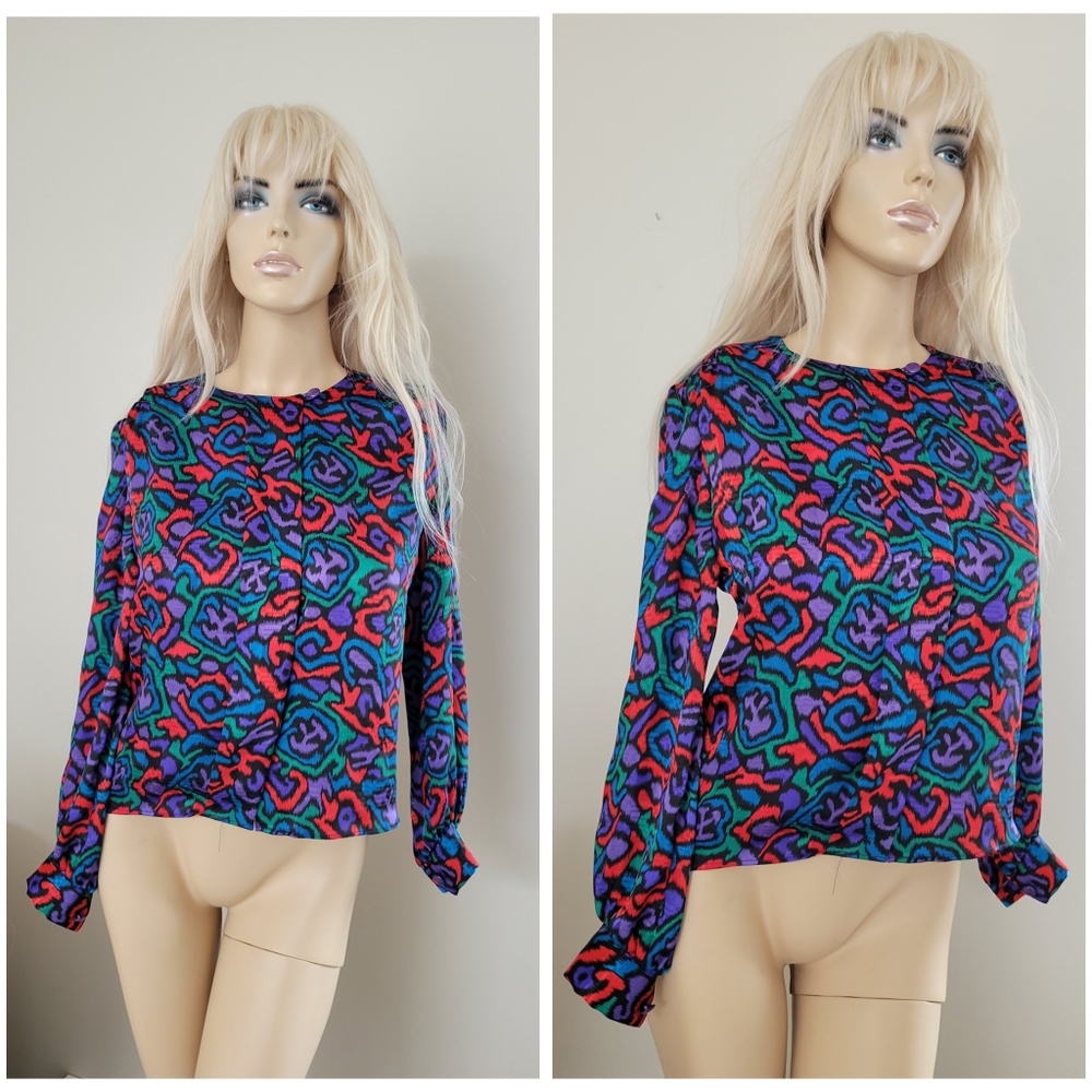 Petite Elite vintage abstract 80s 90s blouse.